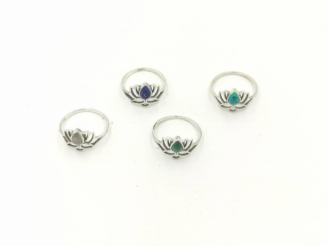 Lotus Flower Ring with Stone  — 925 Silver