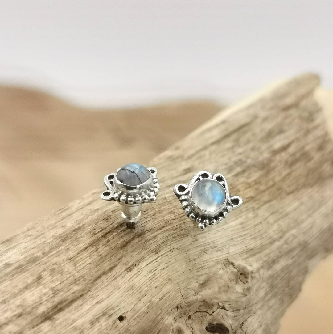 Boho Stud Earrings with Natural Stone — 925 Silver