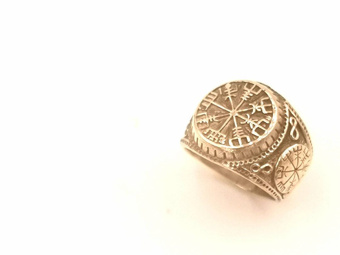 Vegvisir Signet Ring Gold, Fraternity Rune Ring — Brass