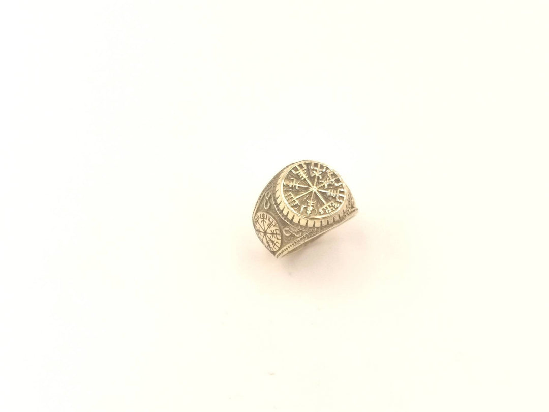 Vegvisir Signet Ring Gold, Fraternity Rune Ring — Brass