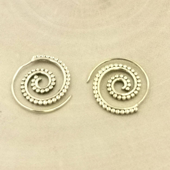 Golden Boho Spiral Earrings — Brass