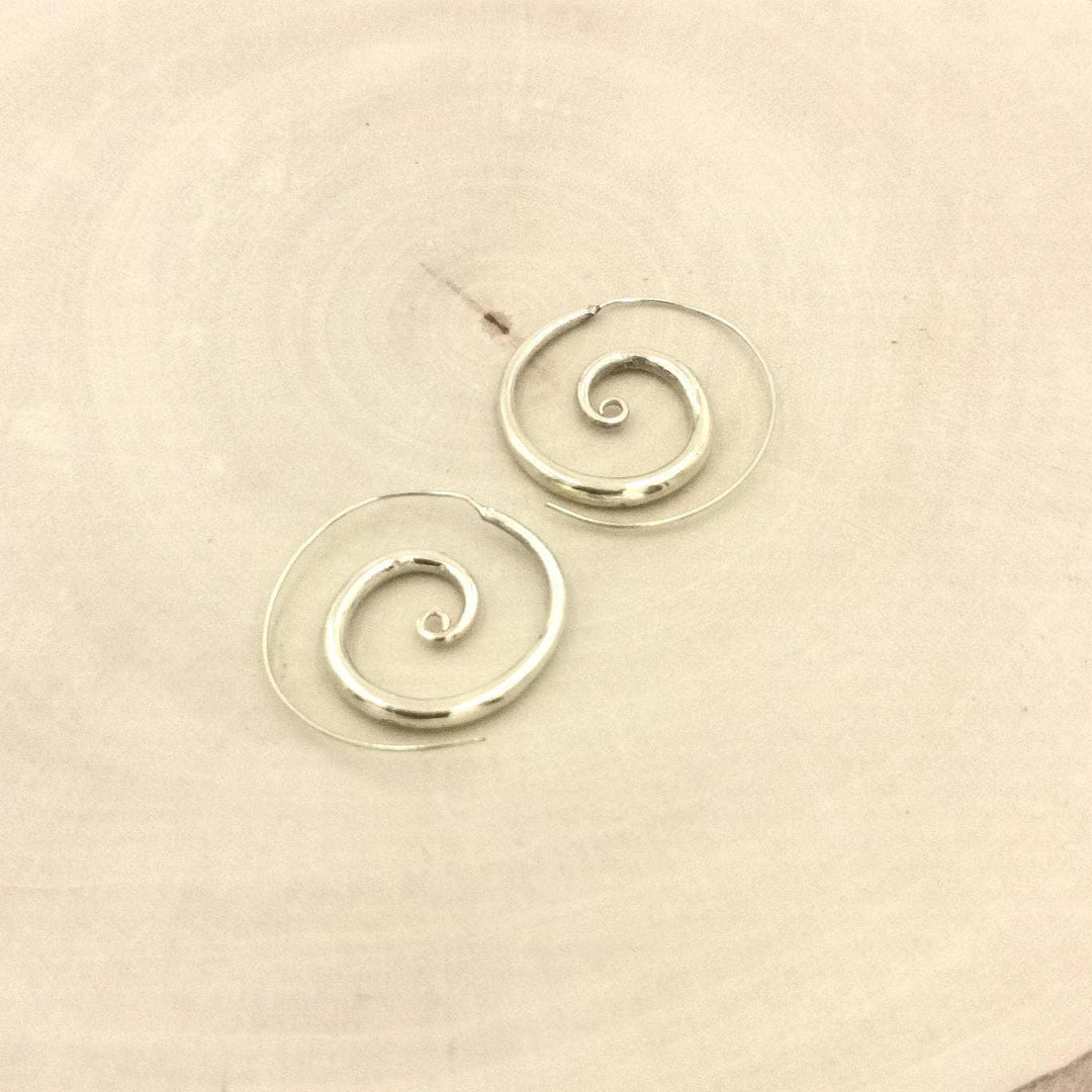 Spiral Earrings, Tribal Boho Style, Nickel-Free — Brass