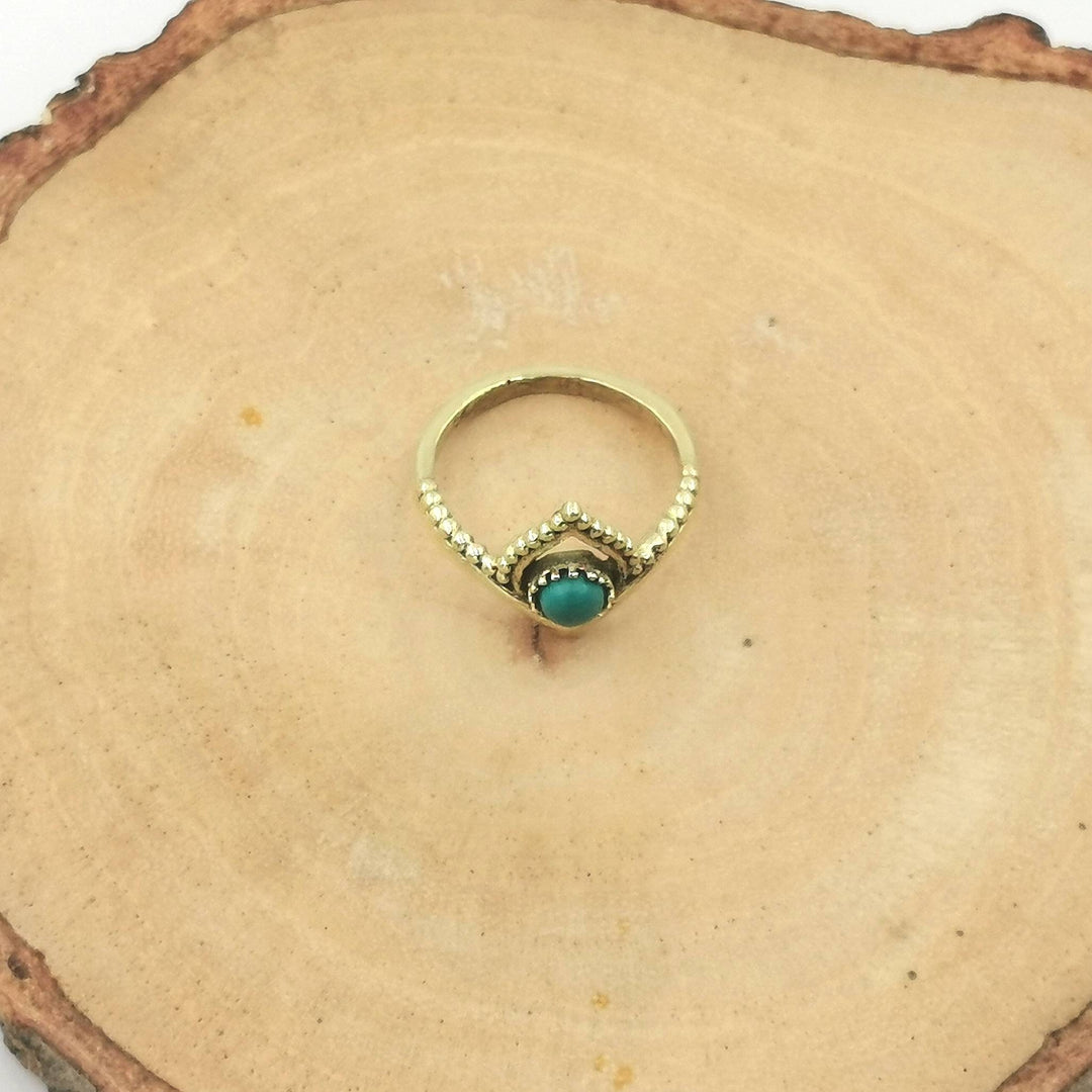 Golden Boho Chevron Ring with Stone