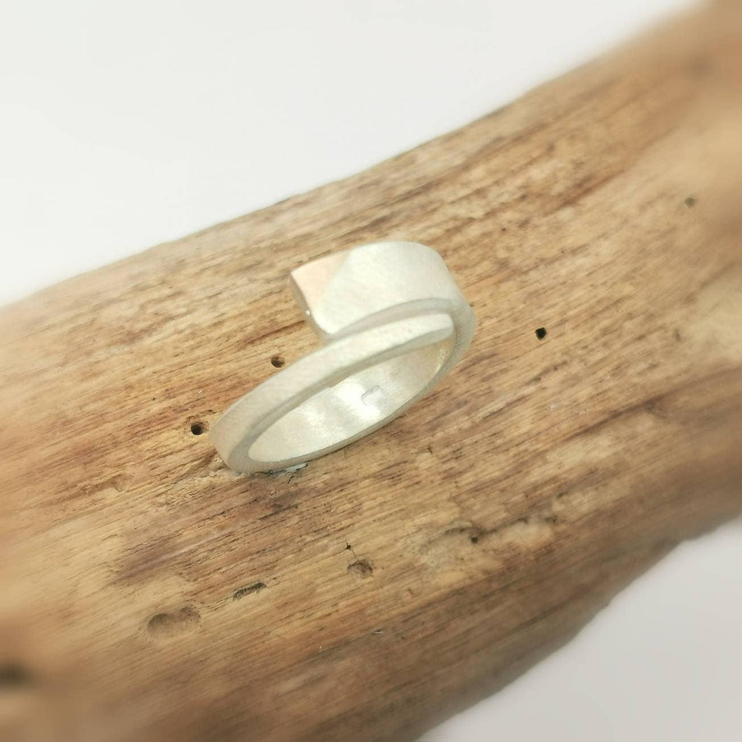 Solid 925 Silver Ring Adjustable with 18K Gold Detail and Matte Finishing