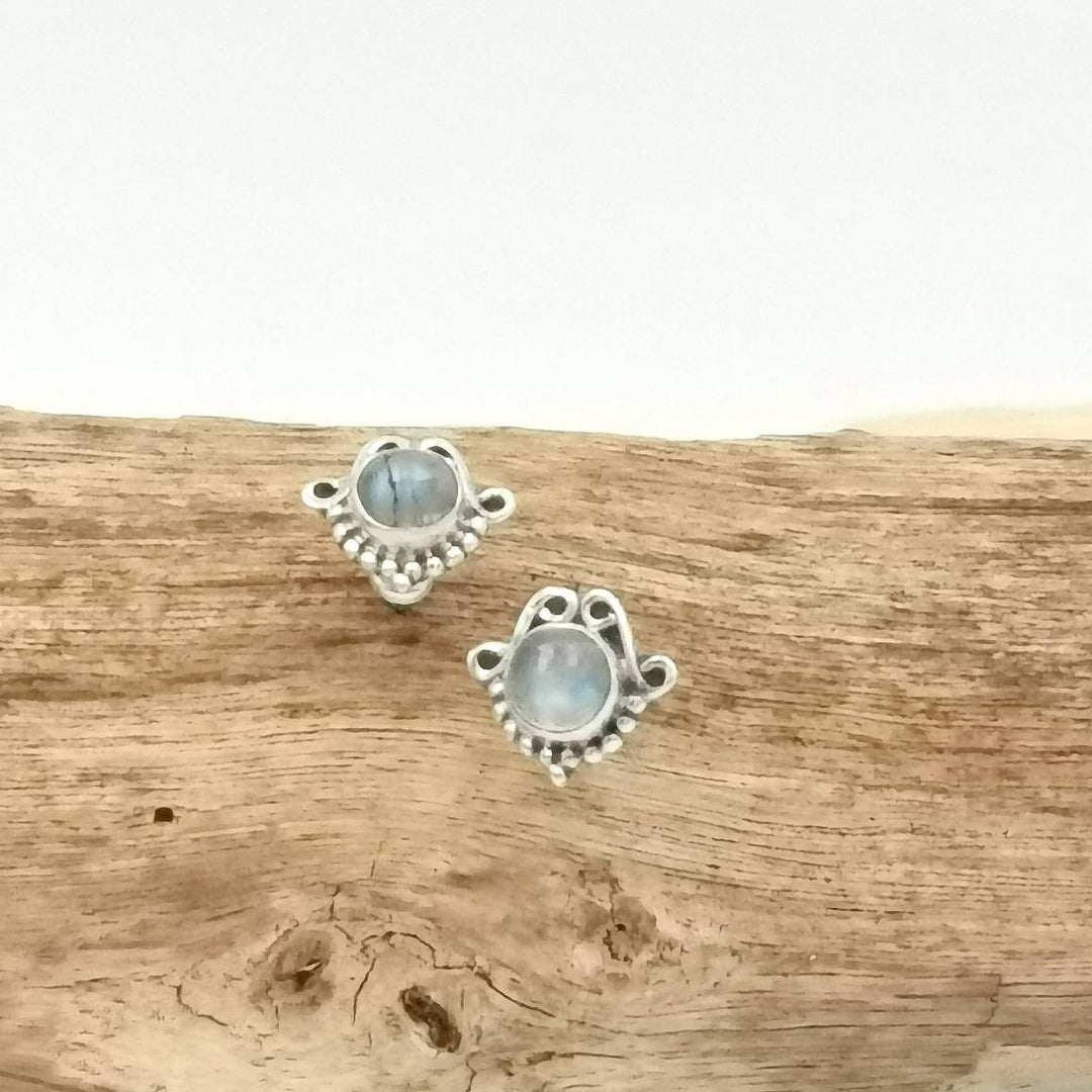 Boho Stud Earrings with Natural Stone — 925 Silver