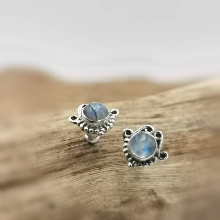 Boho Stud Earrings with Natural Stone — 925 Silver