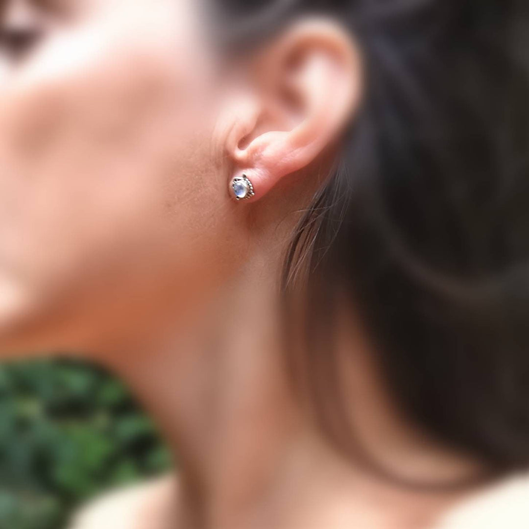 Boho Stud Earrings with Natural Stone — 925 Silver