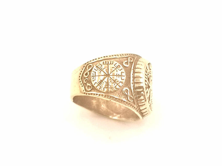 Vegvisir Signet Ring Gold, Fraternity Rune Ring — Brass