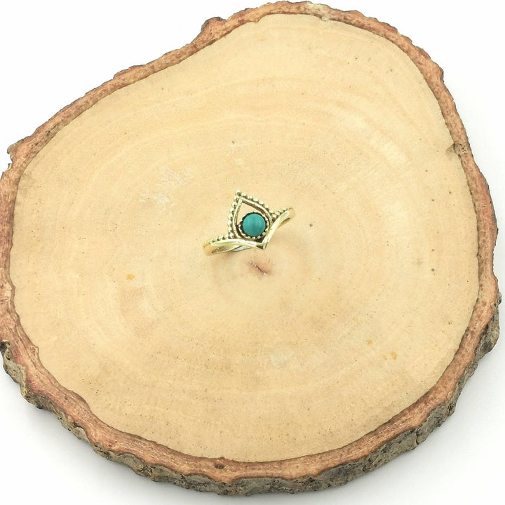 Golden Boho Chevron Ring with Stone