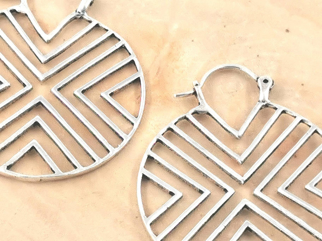 Geometric Boho Hoop Earrings — 925 Silver