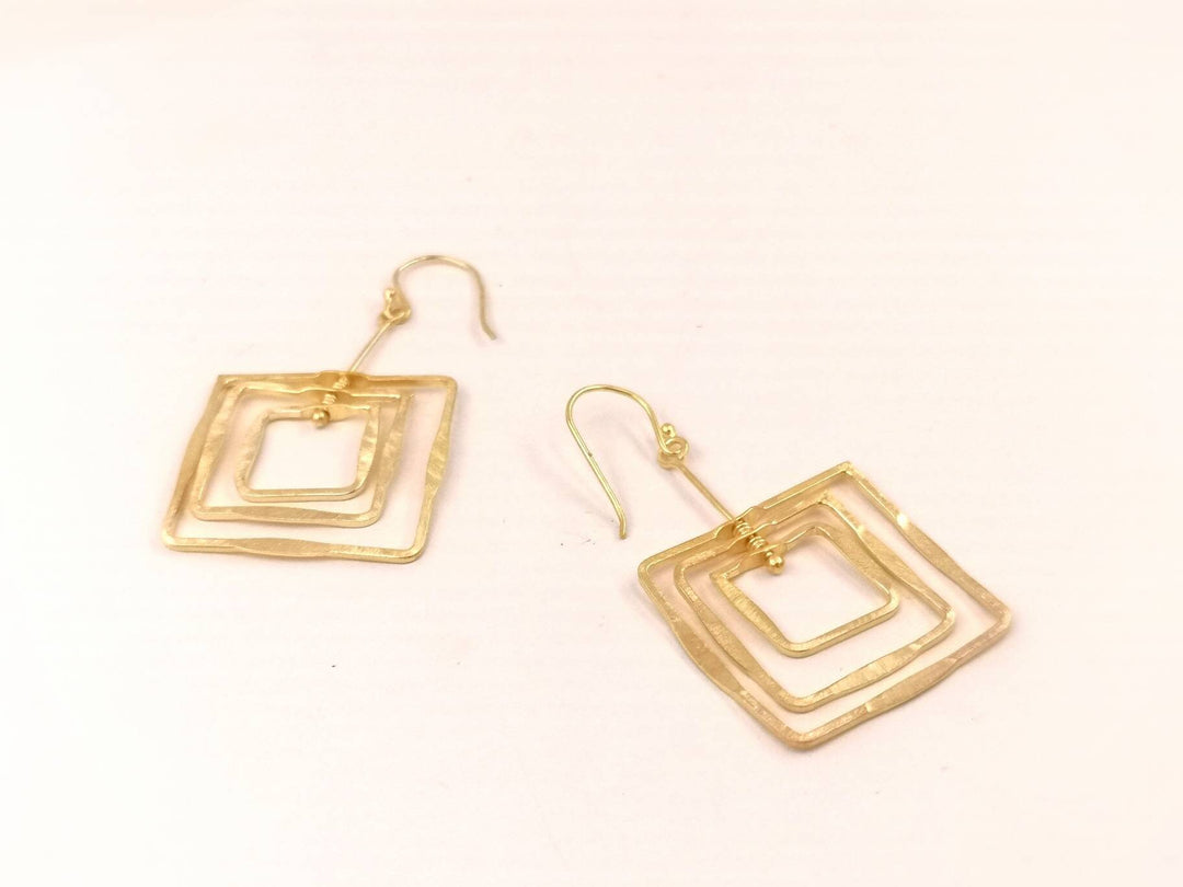 Triple Square Earrings with Motion — 18k Gold Plated