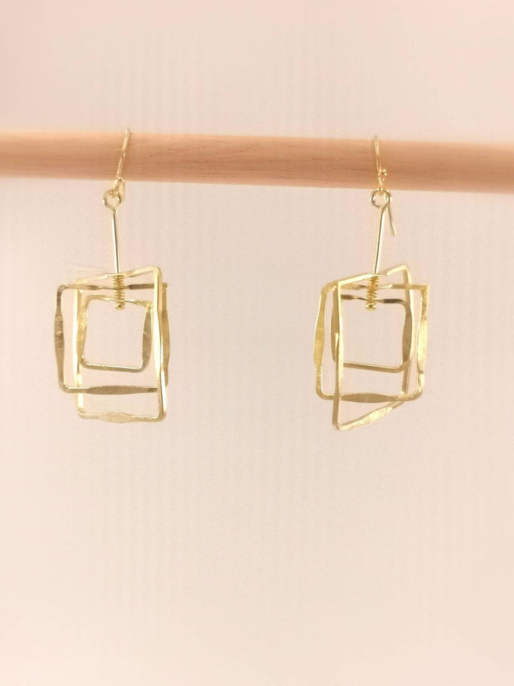 Triple Square Earrings with Motion — 18k Gold Plated