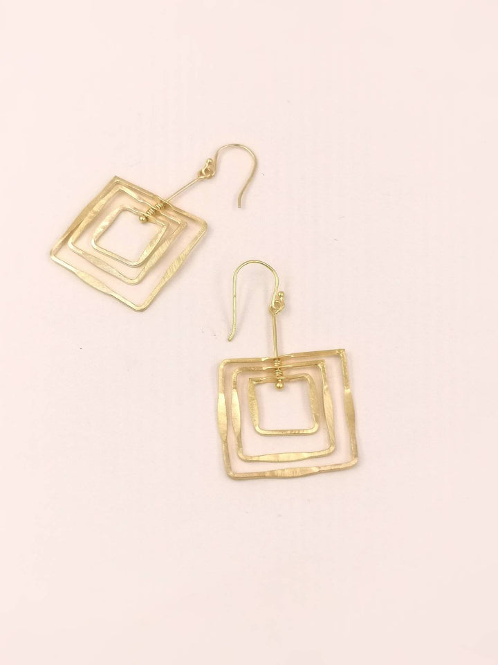 Triple Square Earrings with Motion — 18k Gold Plated