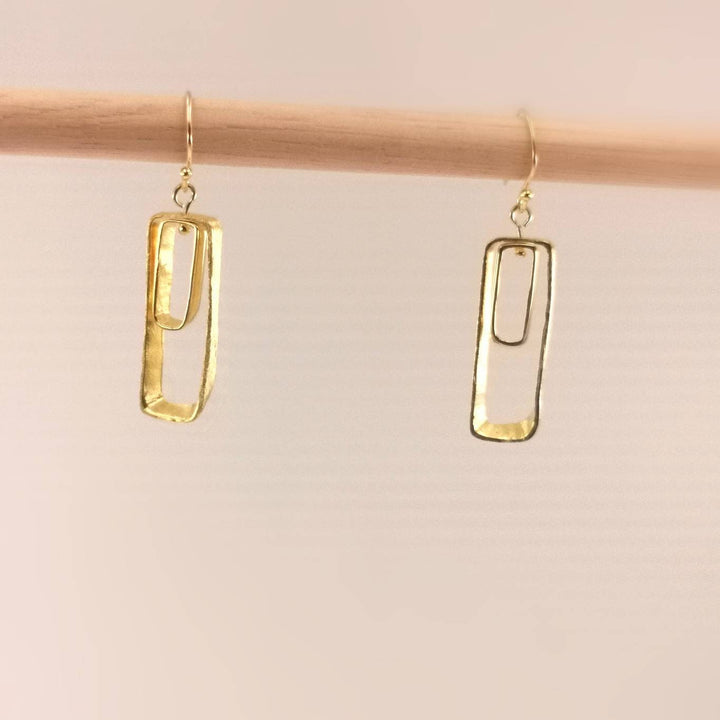 Asymmetrical Rectangle 18k Gold Plated Dangle Earrings