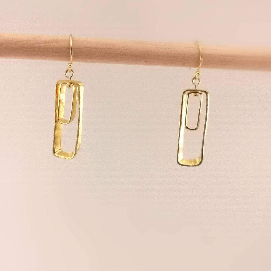 Asymmetrical Rectangle 925 Silver Dangle Earrings with Motion