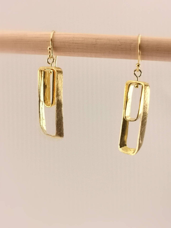 Asymmetrical Rectangle 18k Gold Plated Dangle Earrings