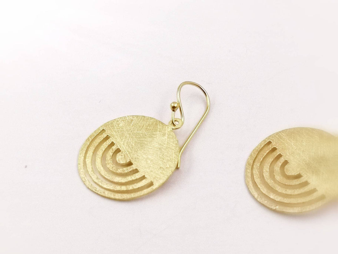 Tribal Circle Earrings with Matte Finishing 18K Gold Plated 925 Silver