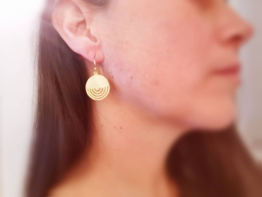 Tribal Circle Earrings with Matte Finishing 18K Gold Plated 925 Silver