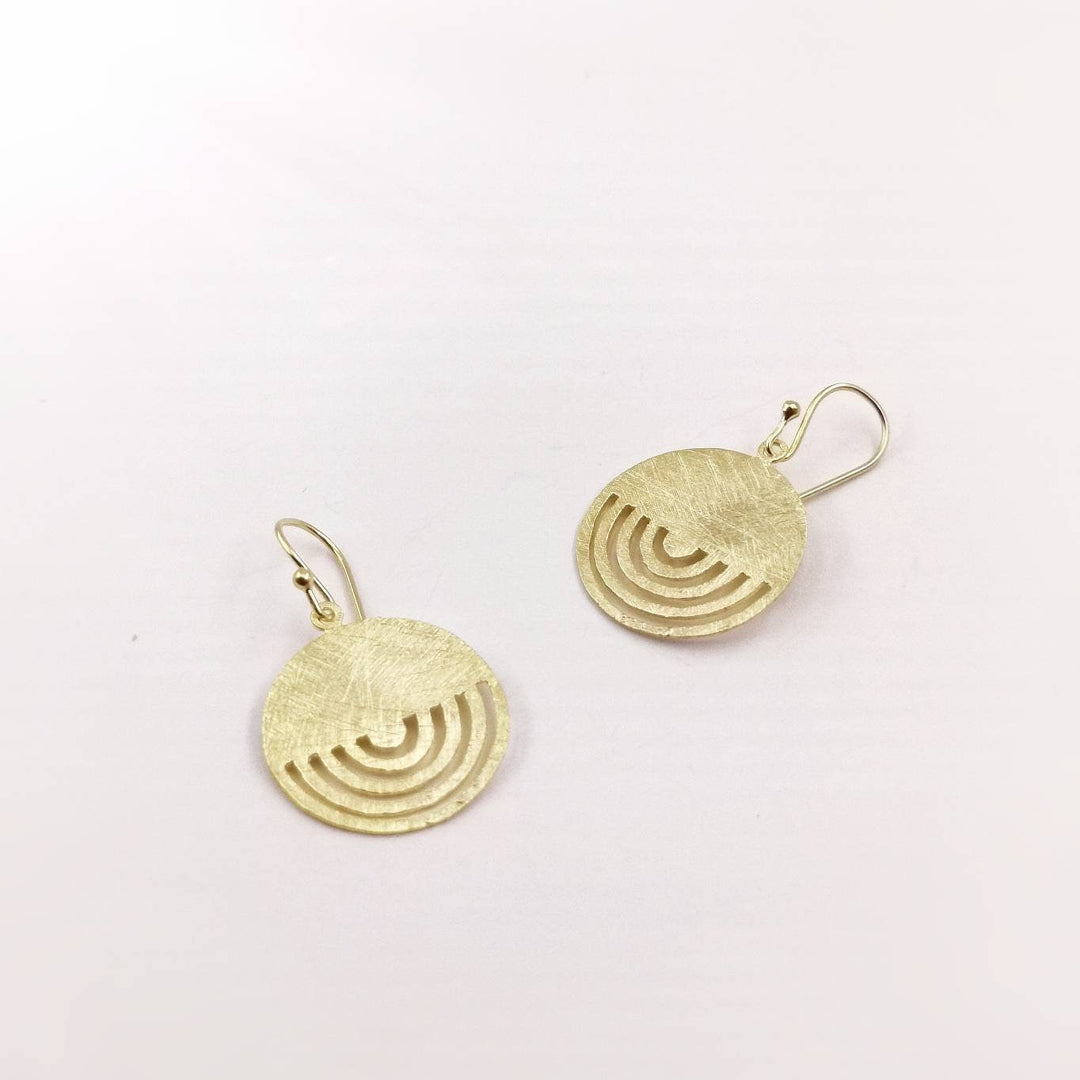 Tribal Circle Earrings with Matte Finishing 18K Gold Plated 925 Silver