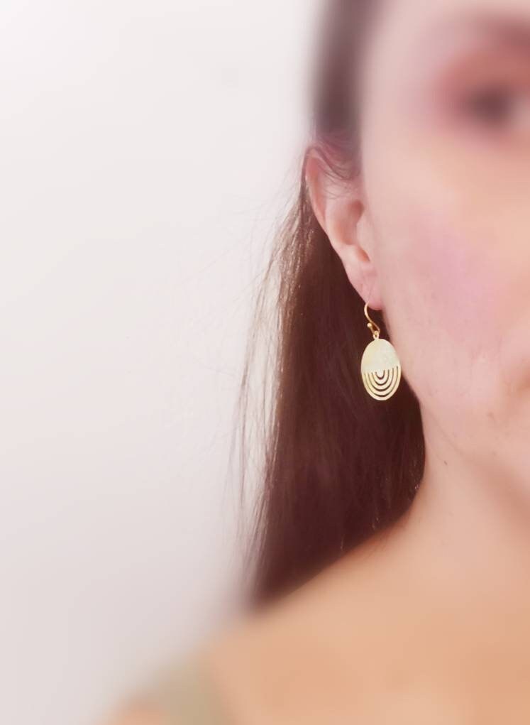 Tribal Circle Earrings with Matte Finishing 18K Gold Plated 925 Silver