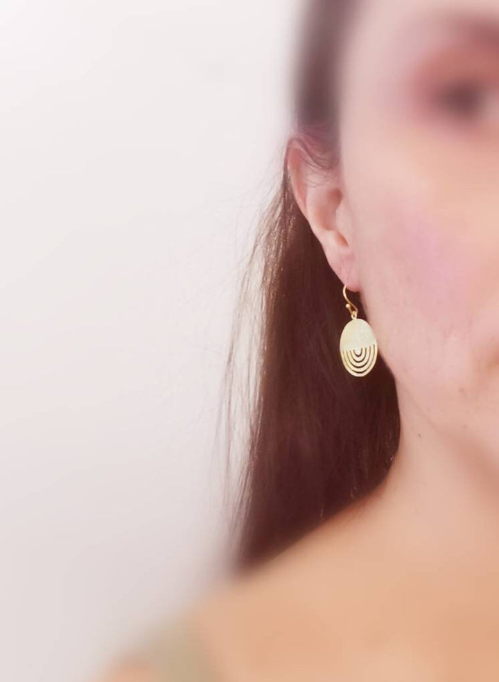 Tribal Circle Earrings with Matte Finishing 18K Gold Plated 925 Silver