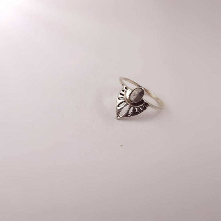 Mandala Chevron Ring with Stone — 925 Silver