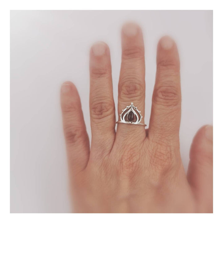 Dainty Boho Crown Ring 925 Silver with Stone