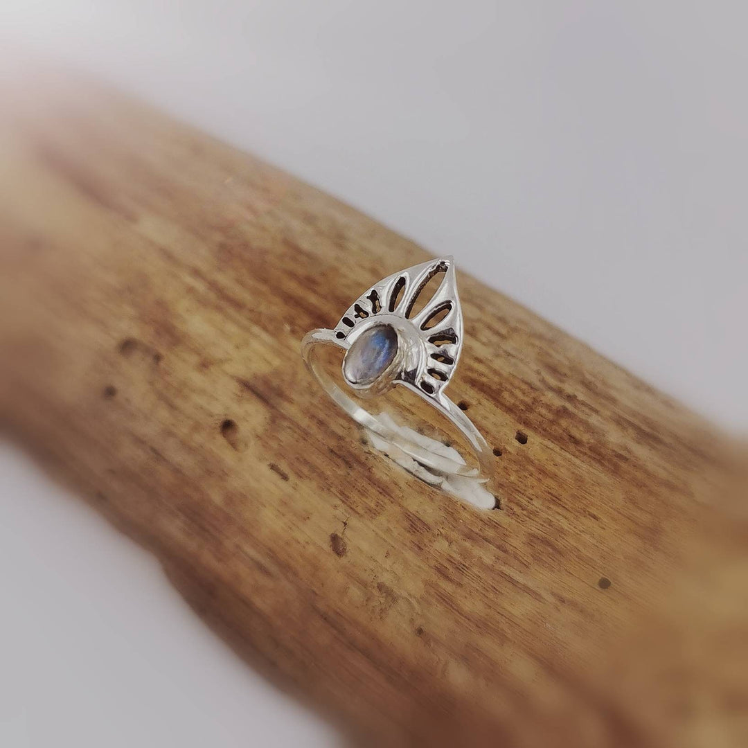 Mandala Chevron Ring with Stone — 925 Silver