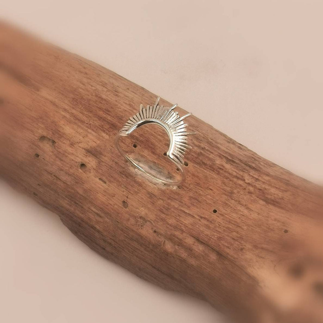 Sunbeam Ring, Stackable Sun Ring — 925 Silver