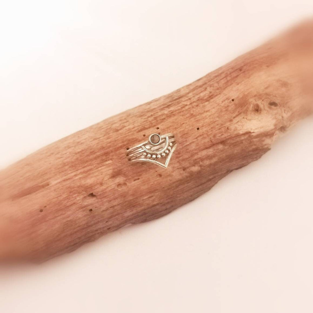 Wide Boho Chevron Ring with Stone