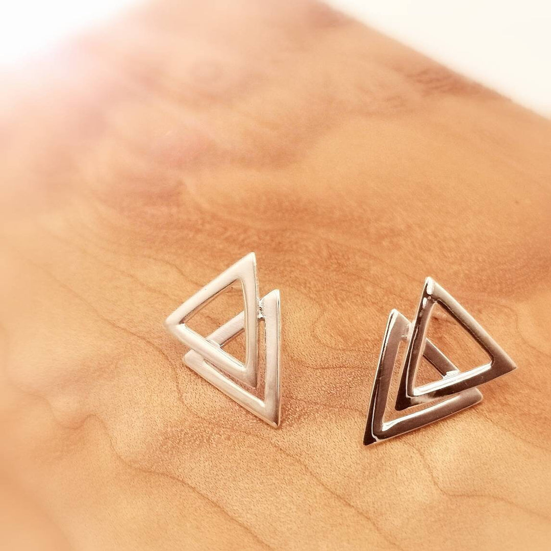 Double Triangle Stud Earrings — 925 Silver