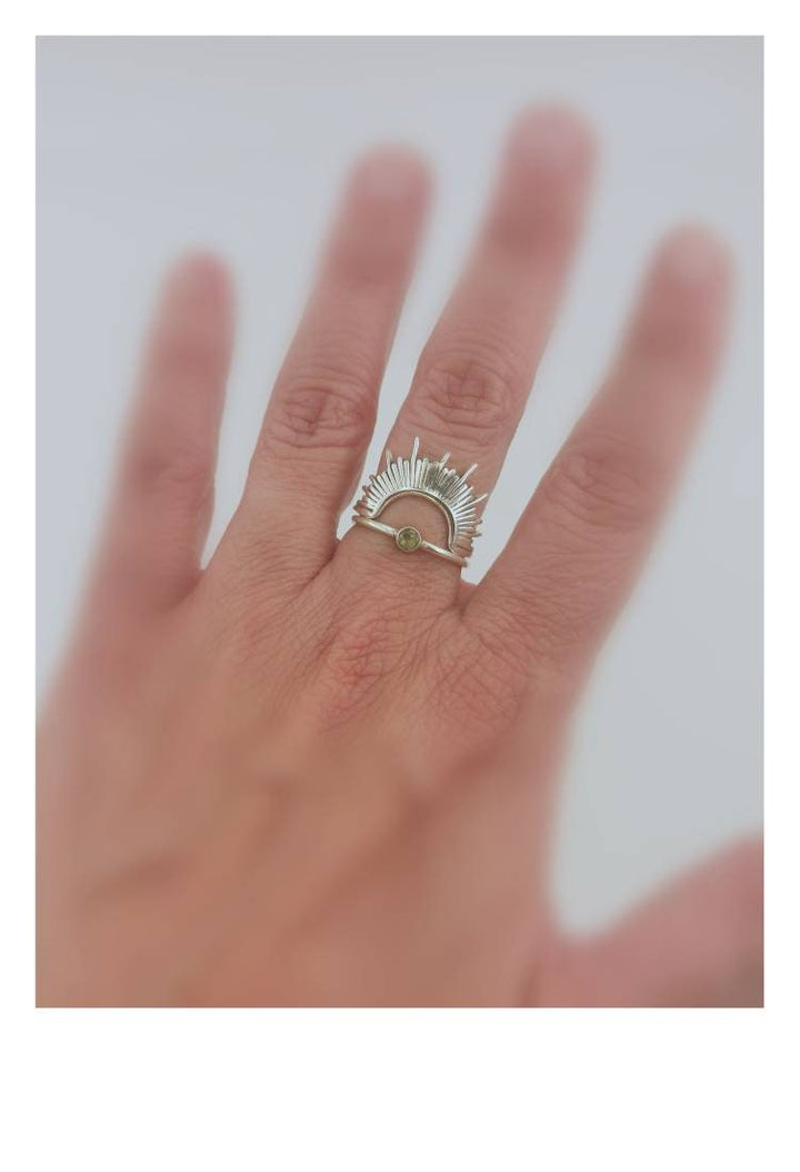 Sunbeam Ring, Stackable Sun Ring — 925 Silver