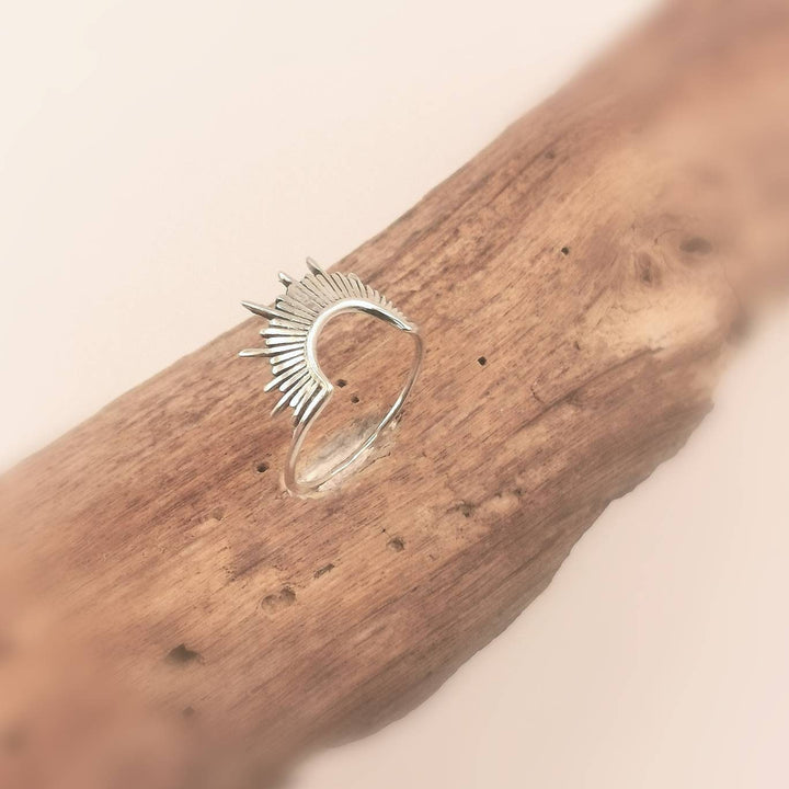 Sunbeam Ring, Stackable Sun Ring — 925 Silver