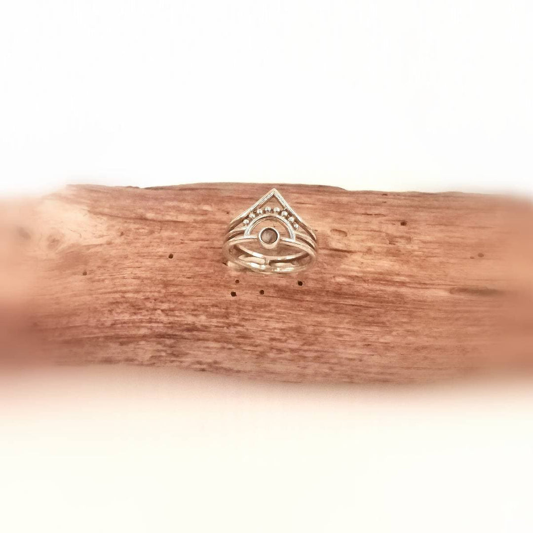 Wide Boho Chevron Ring with Stone