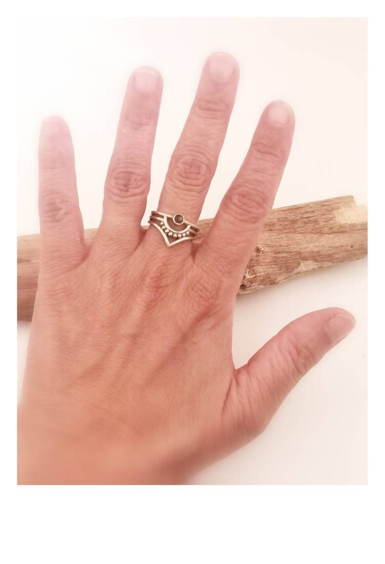 Wide Boho Chevron Ring with Stone