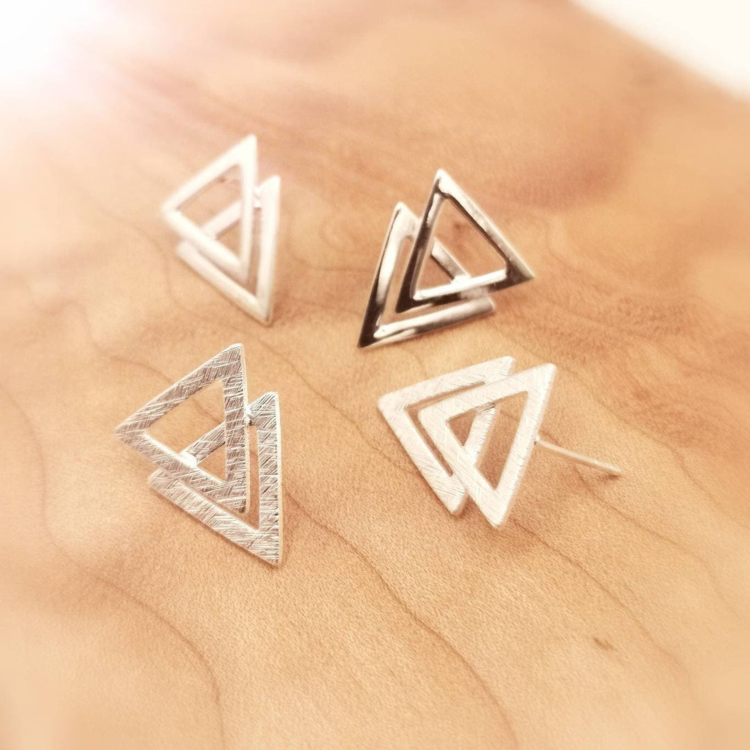 Double Triangle Stud Earrings — 925 Silver