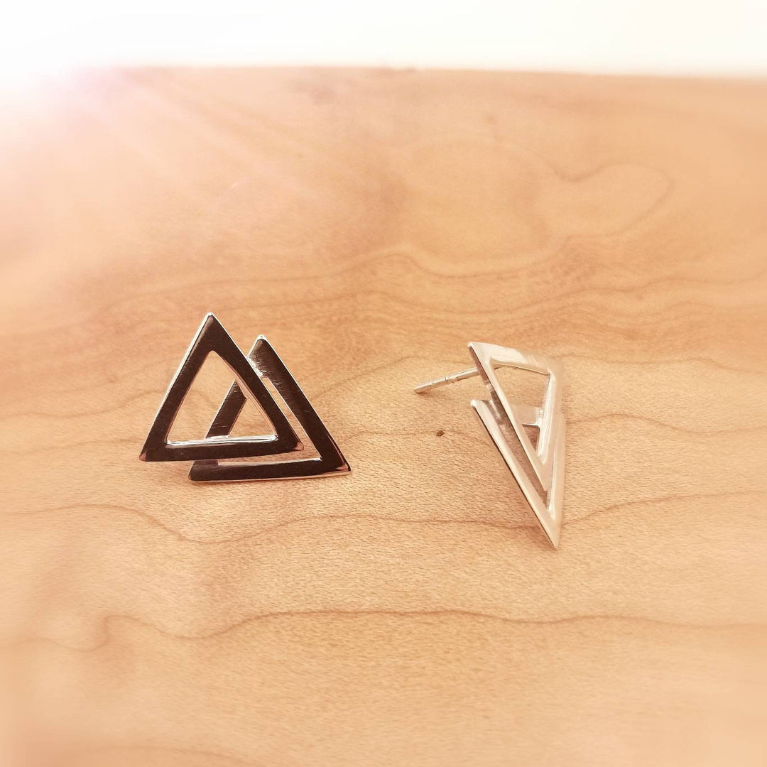 Double Triangle Stud Earrings — 925 Silver