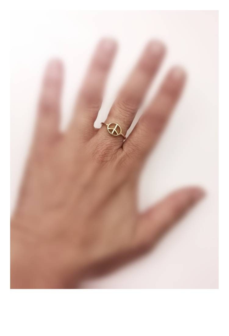 Peace Sign Ring 18k Gold Plated 925 Silver, Unisex Peace Ring
