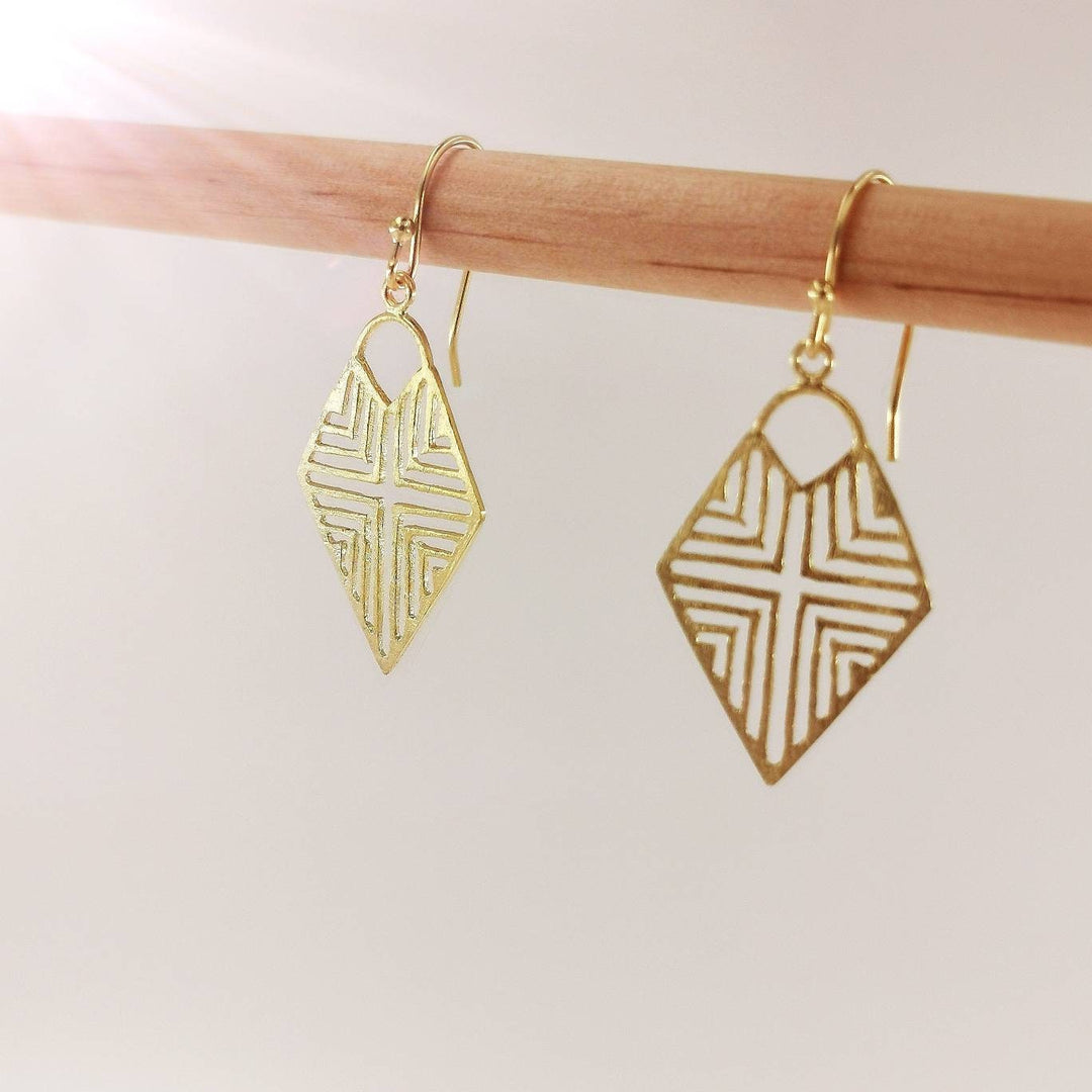 Tribal Rhombus Gold Earrings – 18k Gold Plated
