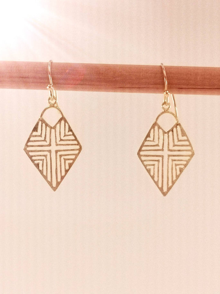 Tribal Rhombus Gold Earrings – 18k Gold Plated