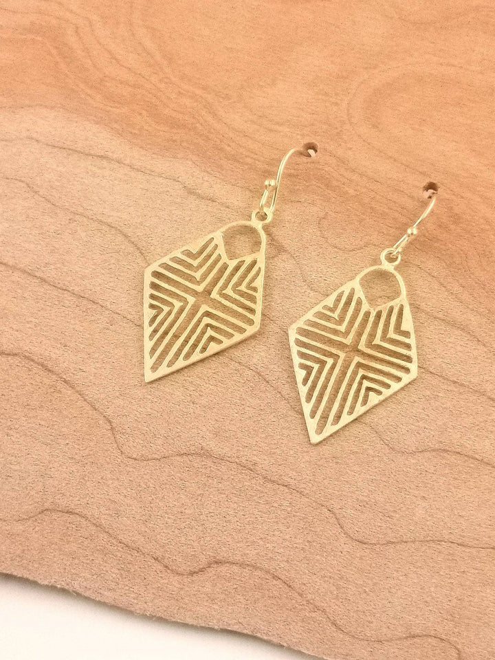 Tribal Rhombus Gold Earrings – 18k Gold Plated