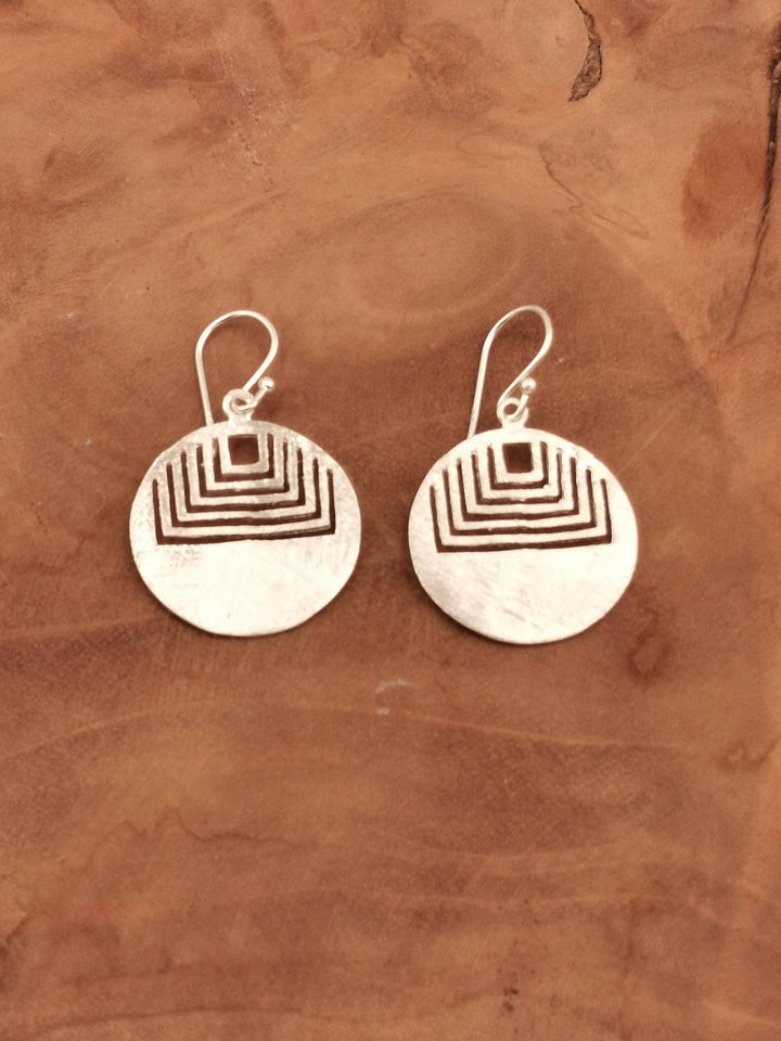 Tribal Mandala Earrings — Matte 925 Silver