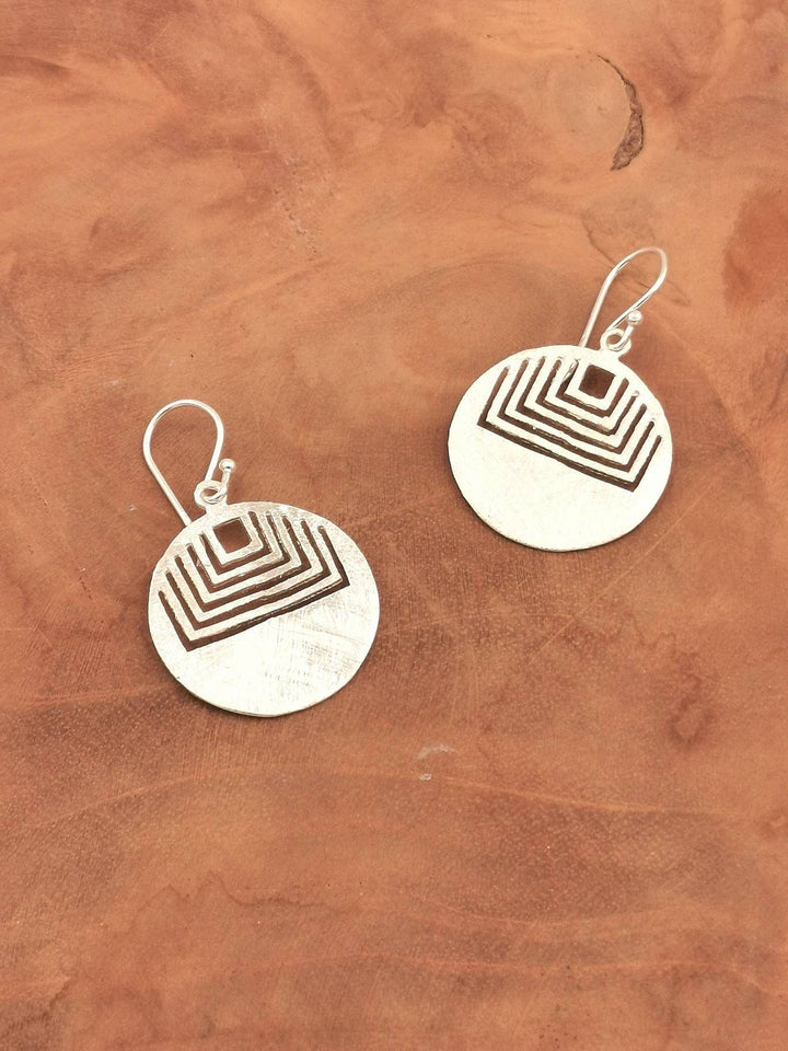 Tribal Mandala Earrings — Matte 925 Silver