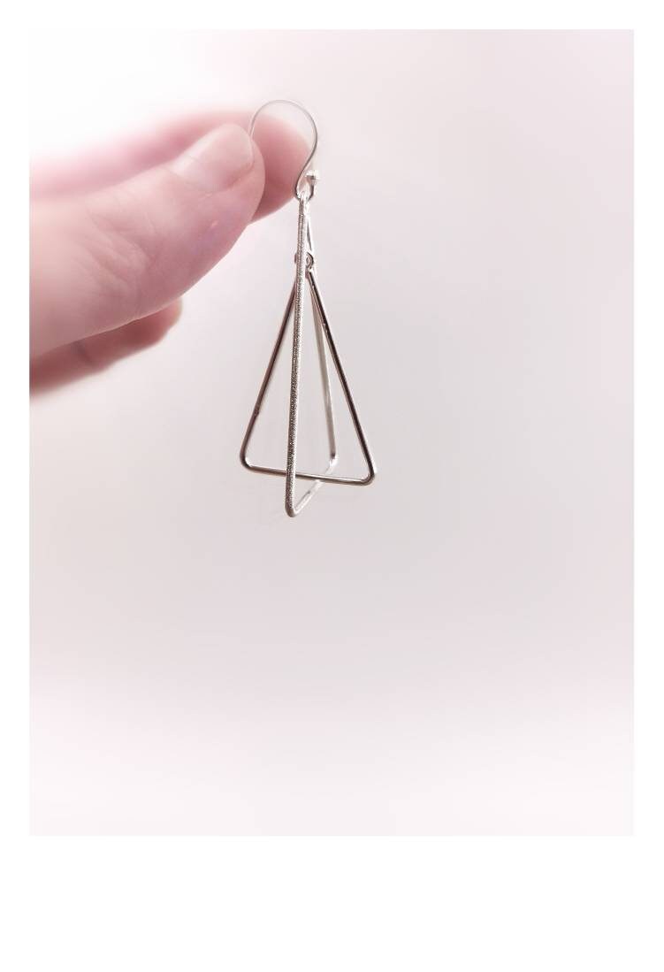 925 Silver Double Triangle Earrings with Matte Finish