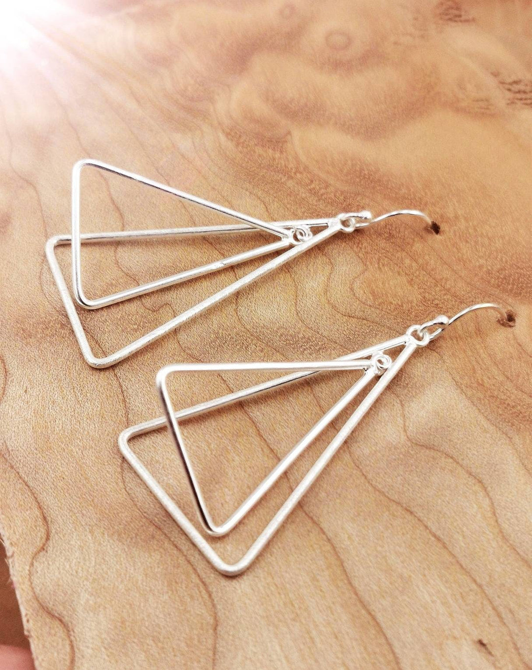 925 Silver Double Triangle Earrings with Matte Finish
