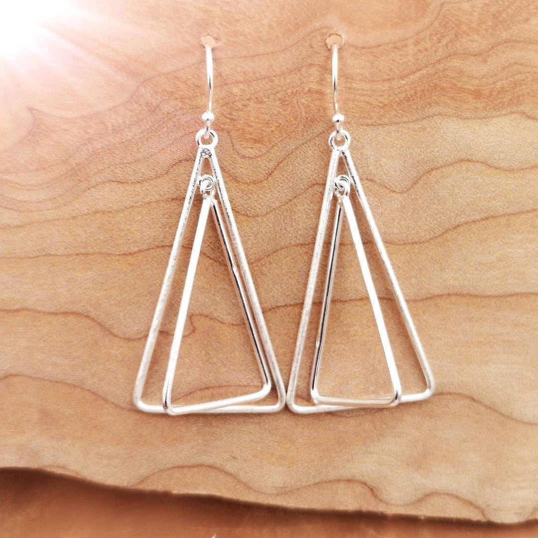 925 Silver Double Triangle Earrings with Matte Finish