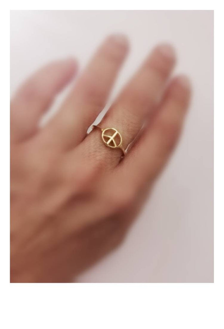 Peace Sign Ring 18k Gold Plated 925 Silver, Unisex Peace Ring