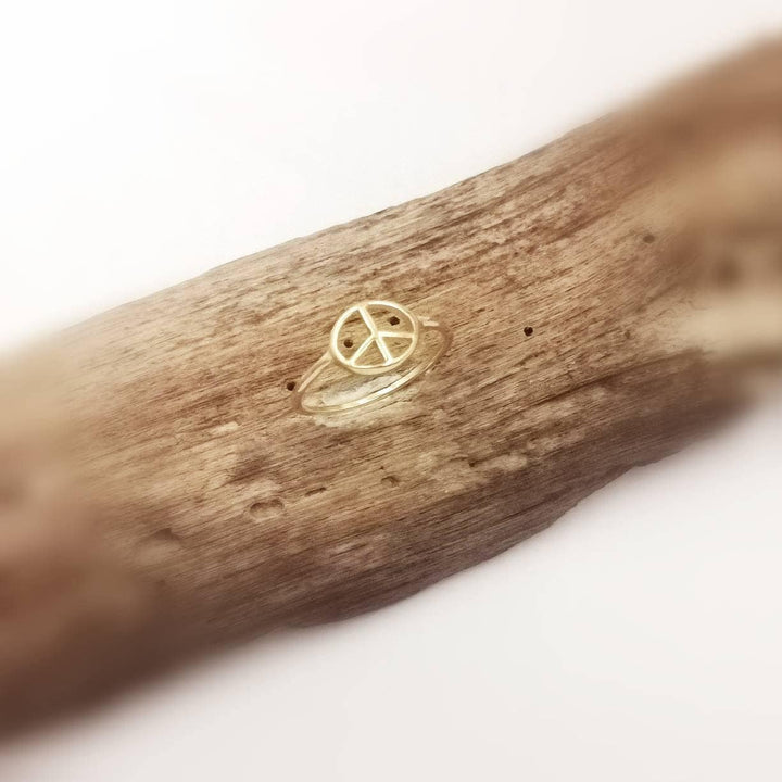 Peace Sign Ring 18k Gold Plated 925 Silver, Unisex Peace Ring