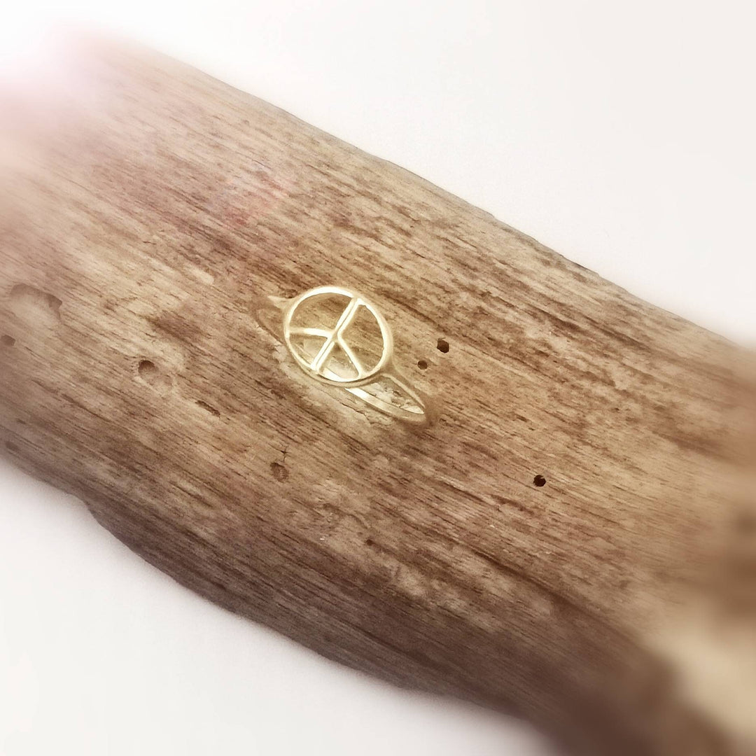 Peace Sign Ring 18k Gold Plated 925 Silver, Unisex Peace Ring