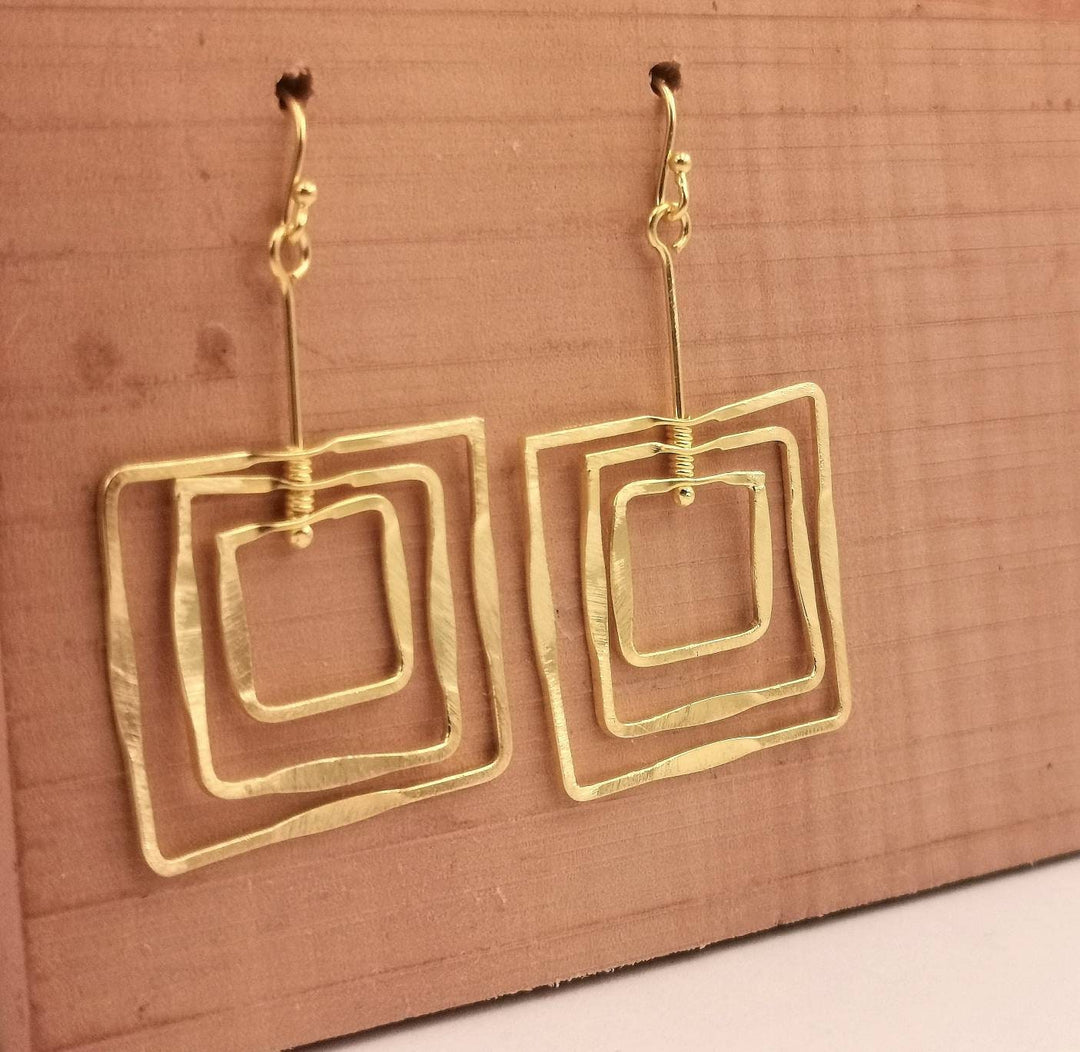Triple Square Earrings with Motion — 18k Gold Plated